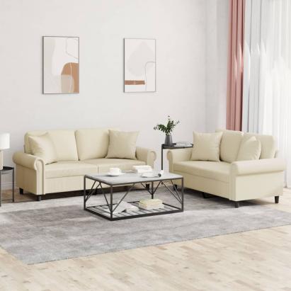 Set de canapele cu perne, 2 piese, crem, piele ecologică GartenMobel Dekor