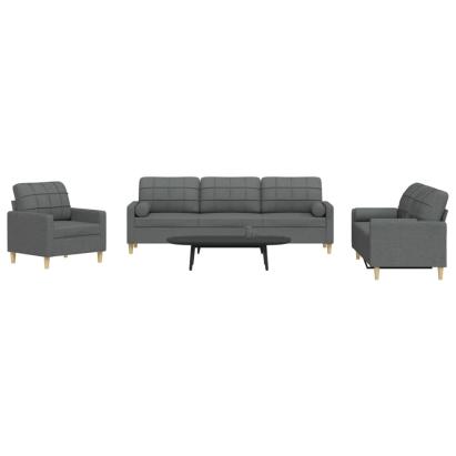 Set de canapele cu perne, 3 piese, gri închis, material textil GartenMobel Dekor