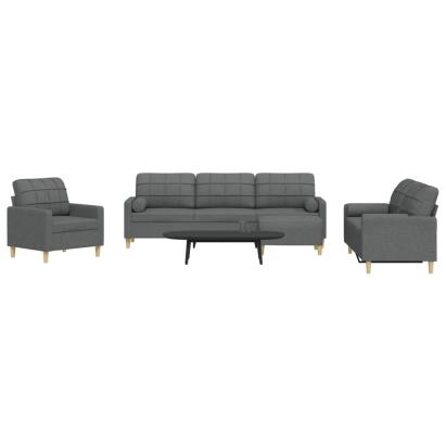 Set canapele cu taburet și perne, 4 piese, gri închis, textil GartenMobel Dekor