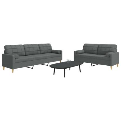 Set de canapele cu perne, 2 piese, gri închis, material textil GartenMobel Dekor