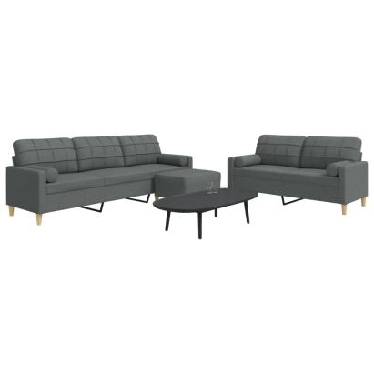 Set canapele cu taburet și perne, 3 piese, gri închis, textil GartenMobel Dekor
