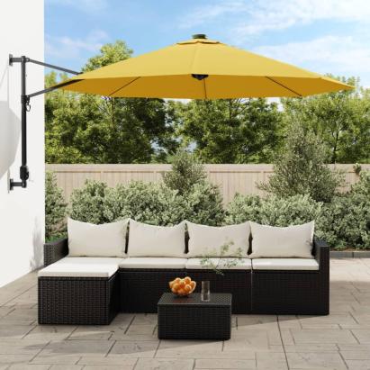 Umbrelă de soare montată pe perete, cu LED-uri, galben, 290 cm GartenMobel Dekor