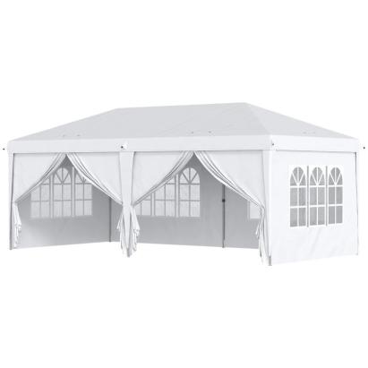 Pavilion pentru gradina/comercial, cadru metalic, material Oxford, 6 pereti, pliabil, alb, 5.85x2.95x2.70 m GartenVIP DiyLine