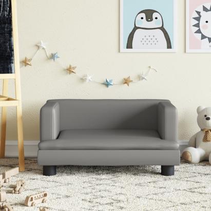 Canapea pentru copii, gri, 60x40x30 cm, piele ecologică GartenMobel Dekor