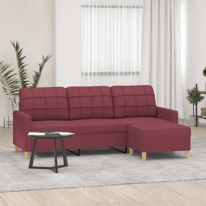 Canapea cu 3 locuri și taburet, roșu vin, 180 cm, textil GartenMobel Dekor