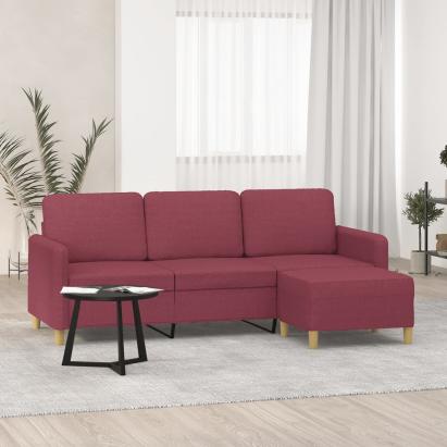 Canapea cu 3 locuri și taburet, roșu vin, 180 cm, textil GartenMobel Dekor