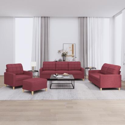 Set canapea cu perne, 4 piese, roșu vin, material textil GartenMobel Dekor