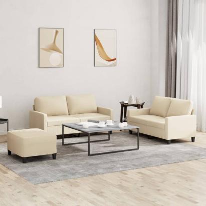 Set de canapele cu perne, 3 piese, crem, textil GartenMobel Dekor