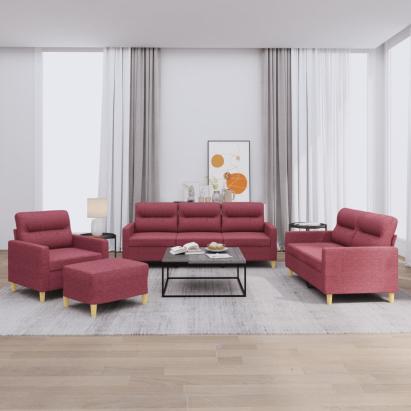 Set canapea cu perne, 4 piese, roșu vin, material textil GartenMobel Dekor