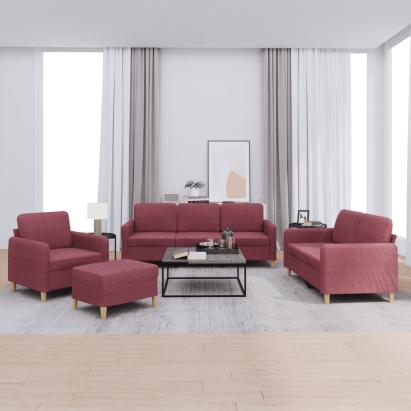 Set canapea cu perne, 4 piese, roșu vin, material textil GartenMobel Dekor