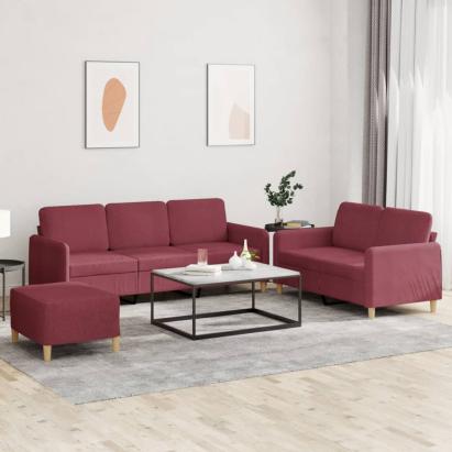 Set canapea cu perne, 3 piese, roșu vin, material textil GartenMobel Dekor