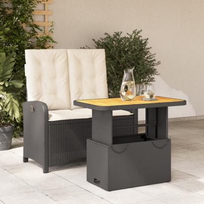 Set mobilier de grădină cu perne, 2 piese, negru, poliratan GartenMobel Dekor