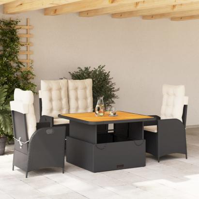Set mobilier de grădină cu perne, 4 piese, negru, poliratan GartenMobel Dekor