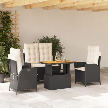 Set mobilier de grădină cu perne, 4 piese, negru, poliratan GartenMobel Dekor