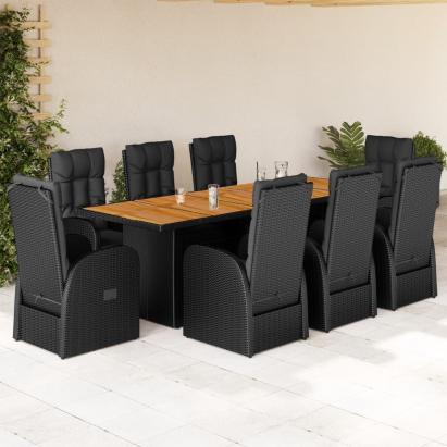Set mobilier de grădină cu perne, 9 piese, negru, poliratan GartenMobel Dekor
