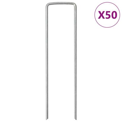 Țăruși de pământ în formă de U 50 buc. 15x3,5cm oțel galvanizat GartenMobel Dekor