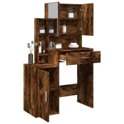 Masă de toaletă cu dulap, stejar fumuriu, 80x35x132 cm GartenMobel Dekor