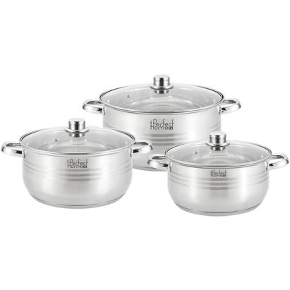 Set de Oale din Oțel Inoxidabil cu Capac din Sticlă, 5,5 / 7 / 8,5 Litri Handy KitchenServ