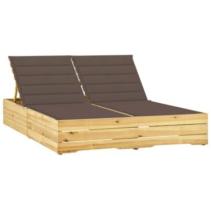 Șezlong dublu și perne gri taupe, lemn de pin tratat GartenMobel Dekor