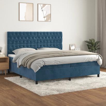 Pat box spring cu saltea, albastru închis, 200x200 cm, catifea GartenMobel Dekor