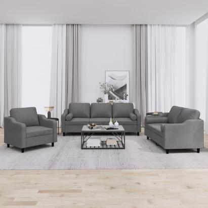 Set de canapele cu perne, 3 piese, gri închis, textil GartenMobel Dekor