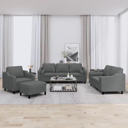 Set de canapele cu perne, 4 piese, gri închis, material textil GartenMobel Dekor