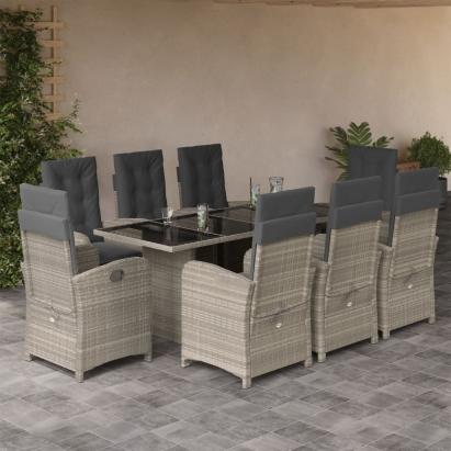 Set mobilier grădină cu perne, 9 piese, gri deschis, poliratan GartenMobel Dekor