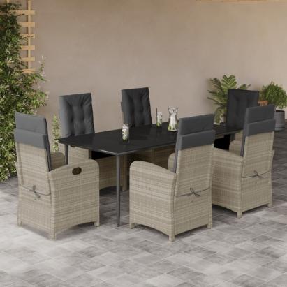Set mobilier de grădină cu perne, 7 piese gri deschis poliratan GartenMobel Dekor