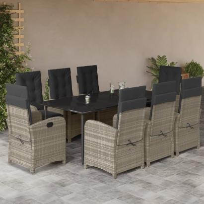 Set mobilier grădină cu perne, 9 piese, gri deschis, poliratan GartenMobel Dekor