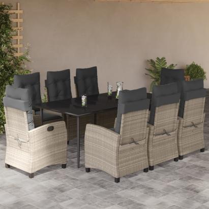 Set mobilier grădină cu perne, 9 piese, gri deschis, poliratan GartenMobel Dekor
