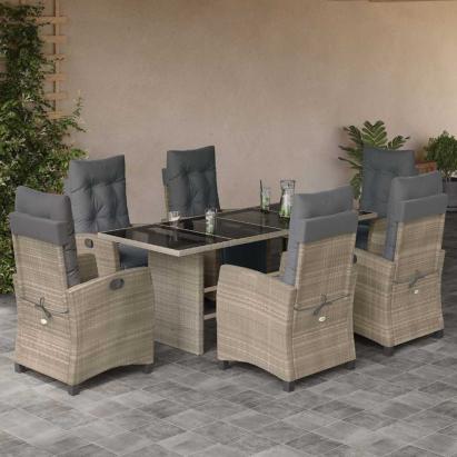 Set mobilier de grădină cu perne, 7 piese gri deschis poliratan GartenMobel Dekor