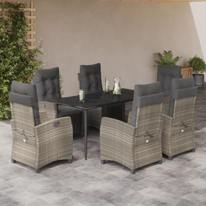 Set mobilier de grădină cu perne, 7 piese gri deschis poliratan GartenMobel Dekor