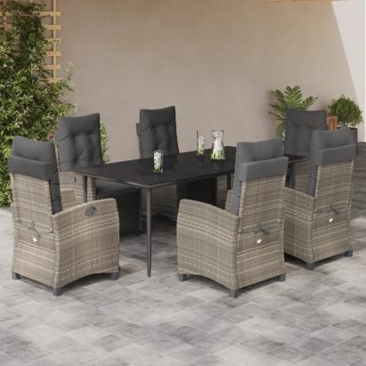 Set mobilier de grădină cu perne, 7 piese gri deschis poliratan GartenMobel Dekor