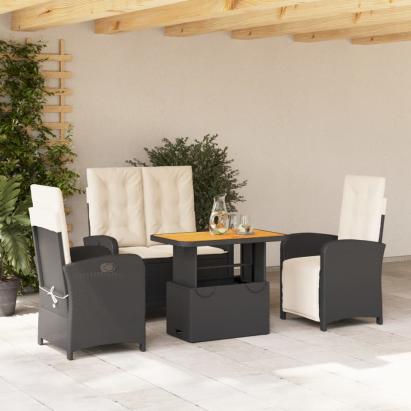 Set mobilier de grădină cu perne, 4 piese, negru, poliratan GartenMobel Dekor