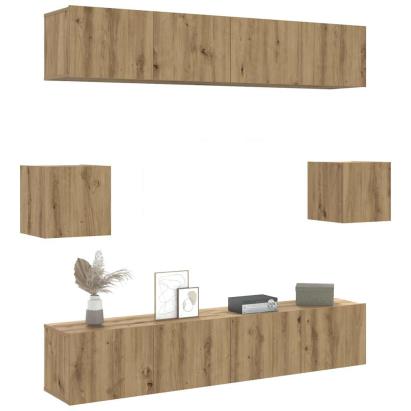 Set dulap TV 6 piese montat pe perete Stejar artizanal GartenMobel Dekor