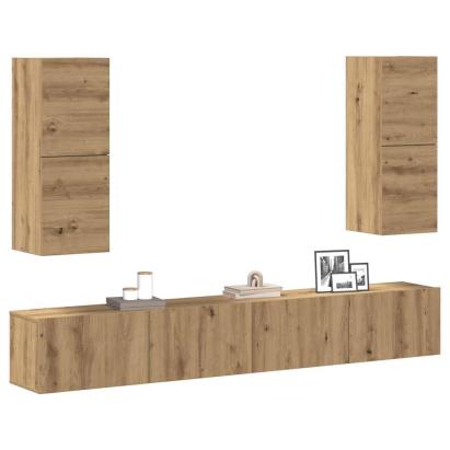 Set dulap TV 4 piese montat pe perete Stejar artizanal GartenMobel Dekor