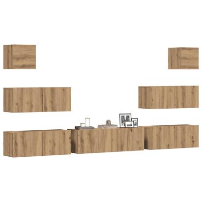 Set dulap TV 7 piese montat pe perete Stejar artizanal GartenMobel Dekor
