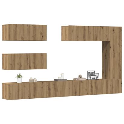 Set dulap TV 7 piese montat pe perete Stejar artizanal GartenMobel Dekor