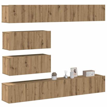 Set dulap TV 6 piese montat pe perete Stejar artizanal GartenMobel Dekor