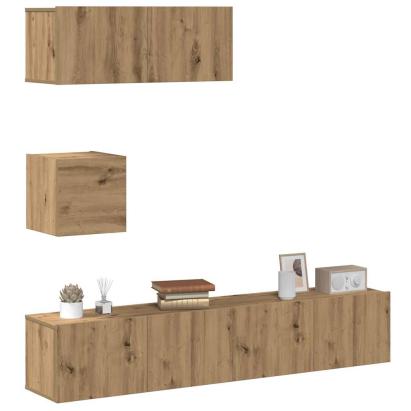 Set dulap TV 4 piese montat pe perete Stejar artizanal GartenMobel Dekor