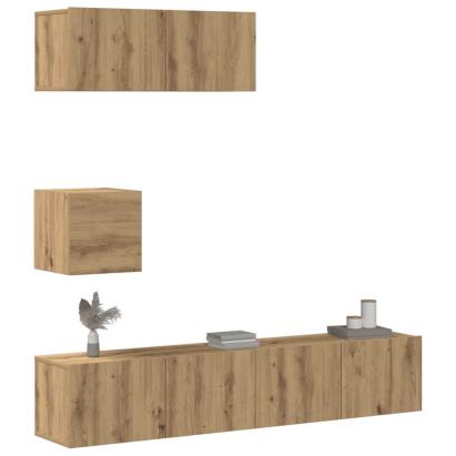 Set dulap TV 4 piese montat pe perete Stejar artizanal GartenMobel Dekor