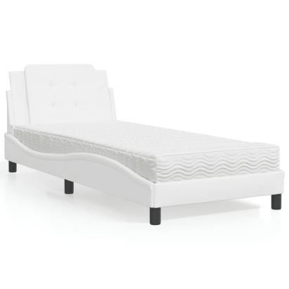 Pat cu saltea, alb, 80x200 cm, piele ecologică GartenMobel Dekor