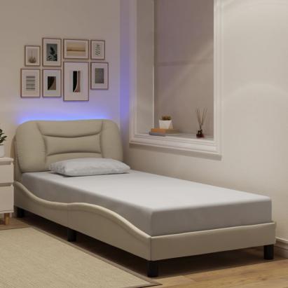 Cadru de pat cu lumini LED, crem, 90x190 cm, textil GartenMobel Dekor