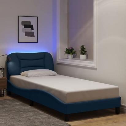 Cadru de pat cu lumini LED, albastru, 90x190 cm, textil GartenMobel Dekor