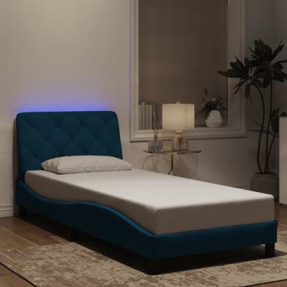 Cadru de pat cu lumini LED, albastru, 80x200 cm, catifea GartenMobel Dekor