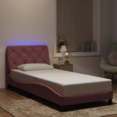 Cadru de pat cu lumini LED, roz, 80x200 cm, catifea GartenMobel Dekor