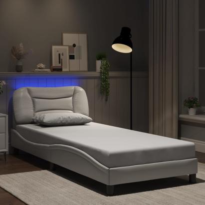 Cadru de pat cu lumini LED, alb, 80x200 cm, piele ecologică GartenMobel Dekor