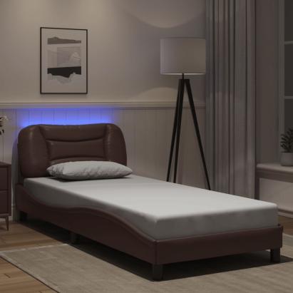 Cadru de pat cu lumini LED, maro, 80x200 cm, piele ecologică GartenMobel Dekor