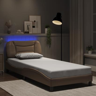 Cadru de pat cu lumini LED cappuccino 90x190 cm piele ecologică GartenMobel Dekor