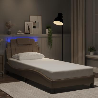Cadru de pat cu lumini LED cappuccino 80x200 cm piele ecologică GartenMobel Dekor